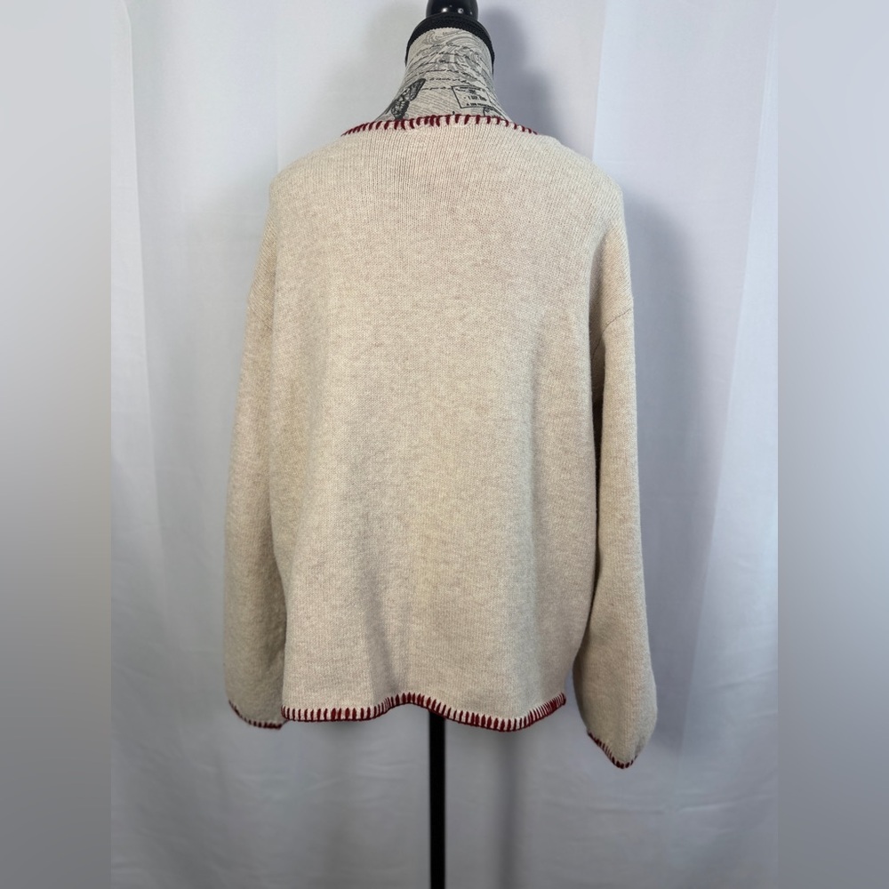 Sunday Edition Tie Front Cardigan Women Small Cream Burgundy Trim Cozy Boutique - Picture 6 of 11